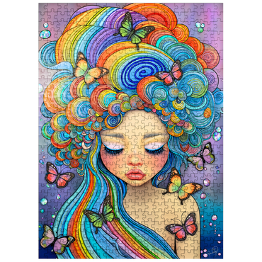 puzzleplate Dreamy Girl with Rainbow Hair and Butterflies 500 Jigsaw Puzzle