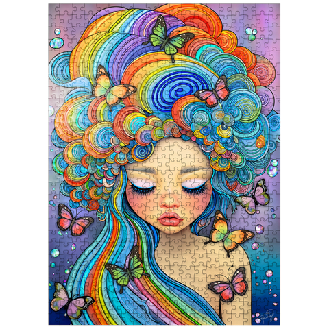 puzzleplate Dreamy Girl with Rainbow Hair and Butterflies 500 Jigsaw Puzzle