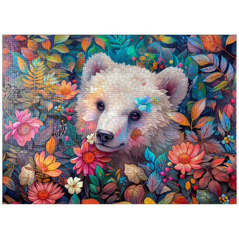 puzzleplate Adorable White Bear Cub Surrounded by Vibrant Flowers 1000 Jigsaw Puzzle