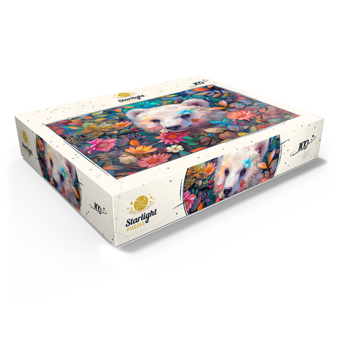 Adorable White Bear Cub Surrounded by Vibrant Flowers 100 Jigsaw Puzzle box view1