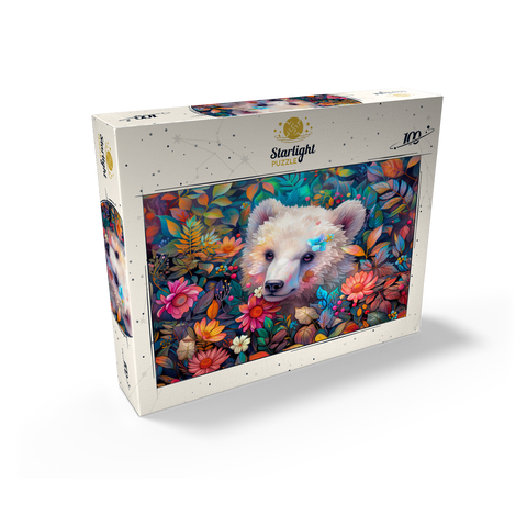 Adorable White Bear Cub Surrounded by Vibrant Flowers 100 Jigsaw Puzzle box view2