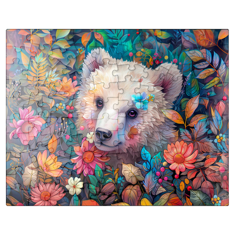 puzzleplate Adorable White Bear Cub Surrounded by Vibrant Flowers 100 Jigsaw Puzzle