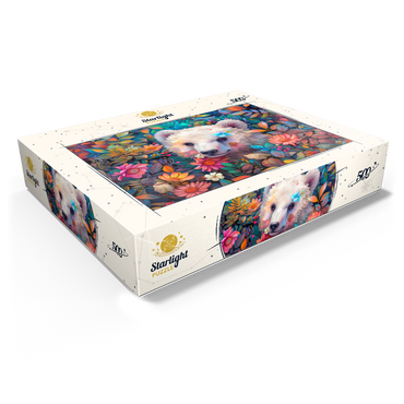 Adorable White Bear Cub Surrounded by Vibrant Flowers 500 Jigsaw Puzzle box view1
