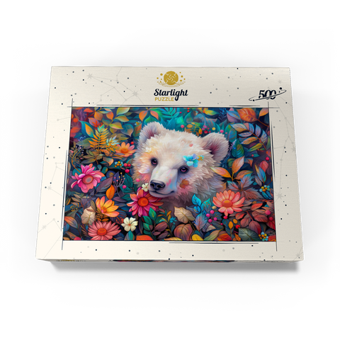 Adorable White Bear Cub Surrounded by Vibrant Flowers 500 Jigsaw Puzzle box view3