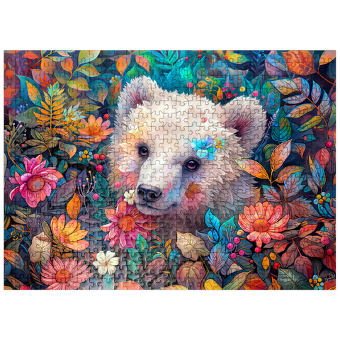 puzzleplate Adorable White Bear Cub Surrounded by Vibrant Flowers 500 Jigsaw Puzzle