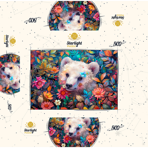 Adorable White Bear Cub Surrounded by Vibrant Flowers 500 Jigsaw Puzzle box 3D Modell