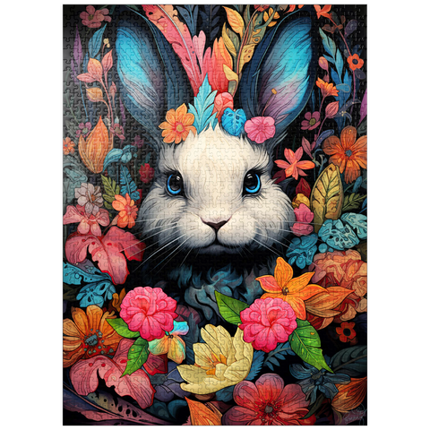 puzzleplate Whimsical Bunny in a Floral Wonderland 1000 Jigsaw Puzzle