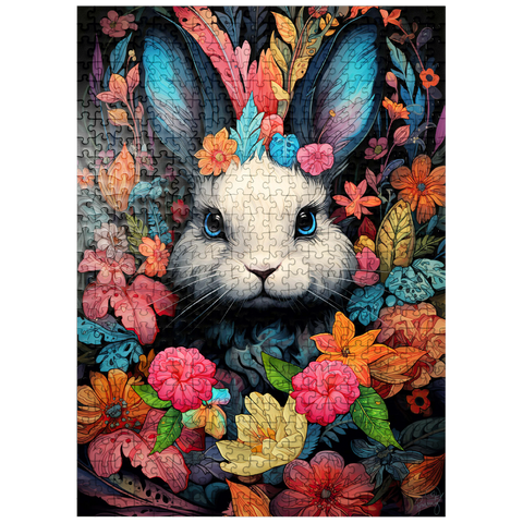 puzzleplate Whimsical Bunny in a Floral Wonderland 500 Jigsaw Puzzle