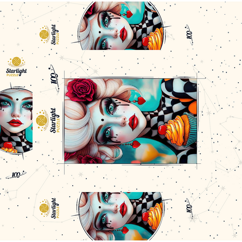 Whimsical Woman with Cupcake and Surreal Makeup 100 Jigsaw Puzzle box 3D Modell