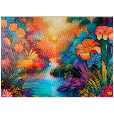 puzzleplate Fantasy River Valley with Vibrant Sunset 1000 Jigsaw Puzzle