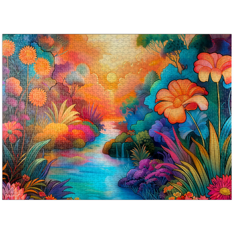 puzzleplate Fantasy River Valley with Vibrant Sunset 1000 Jigsaw Puzzle
