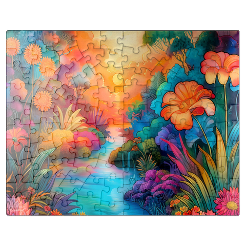 puzzleplate Fantasy River Valley with Vibrant Sunset 100 Jigsaw Puzzle