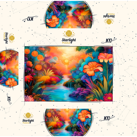 Fantasy River Valley with Vibrant Sunset 100 Jigsaw Puzzle box 3D Modell