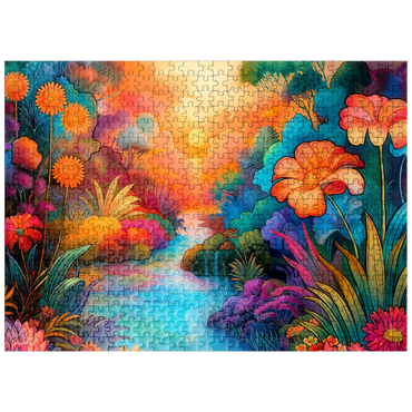 puzzleplate Fantasy River Valley with Vibrant Sunset 500 Jigsaw Puzzle