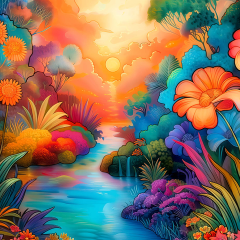 Fantasy River Valley with Vibrant Sunset 500 Jigsaw Puzzle 3D Modell