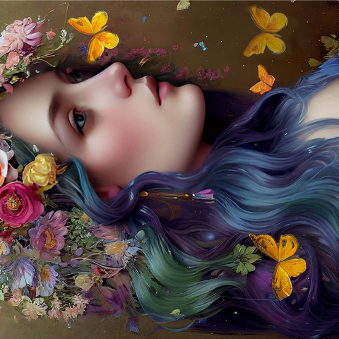 Ethereal Woman with Floral Crown and Butterflies 1000 Jigsaw Puzzle 3D Modell