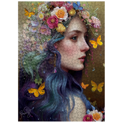 puzzleplate Ethereal Woman with Floral Crown and Butterflies 500 Jigsaw Puzzle