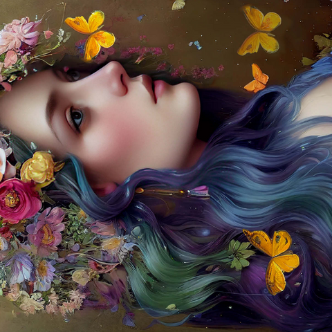 Ethereal Woman with Floral Crown and Butterflies 500 Jigsaw Puzzle 3D Modell
