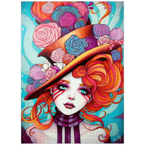 puzzleplate Whimsical Rose Hat and Fiery Hair Portrait 1000 Jigsaw Puzzle