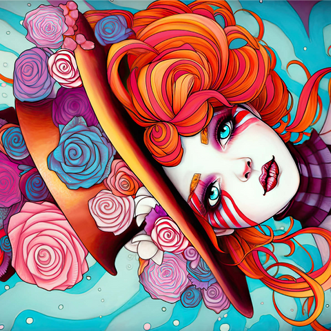 Whimsical Rose Hat and Fiery Hair Portrait 1000 Jigsaw Puzzle 3D Modell
