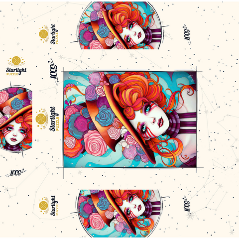 Whimsical Rose Hat and Fiery Hair Portrait 1000 Jigsaw Puzzle box 3D Modell
