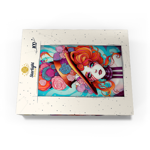 Whimsical Rose Hat and Fiery Hair Portrait 100 Jigsaw Puzzle box view3