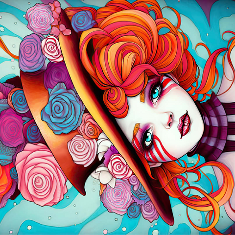 Whimsical Rose Hat and Fiery Hair Portrait 100 Jigsaw Puzzle 3D Modell