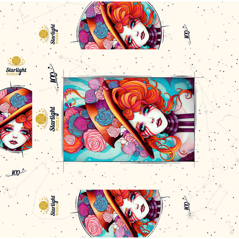 Whimsical Rose Hat and Fiery Hair Portrait 100 Jigsaw Puzzle box 3D Modell