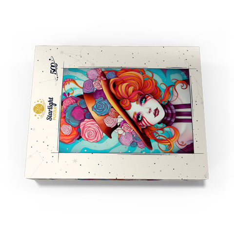 Whimsical Rose Hat and Fiery Hair Portrait 500 Jigsaw Puzzle box view3