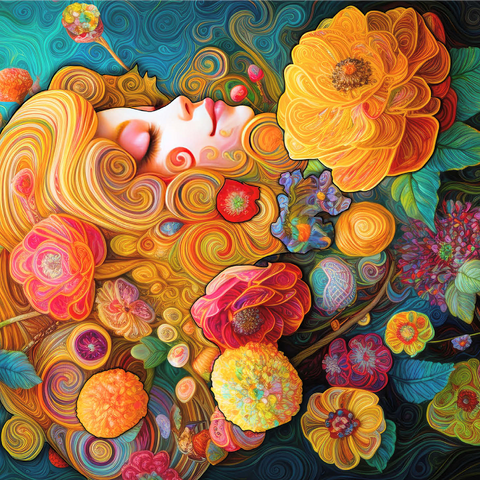 Golden Floral Dreams in Swirling Harmony 1000 Jigsaw Puzzle 3D Modell