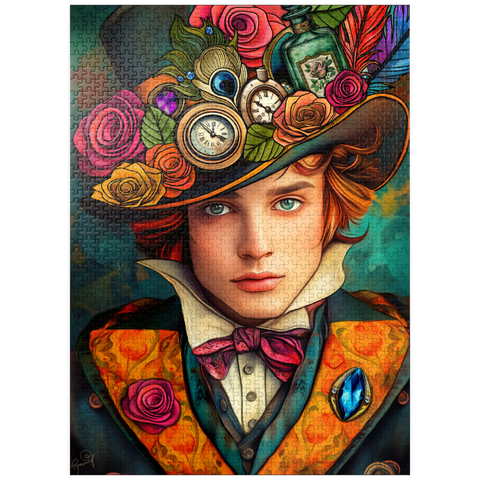 puzzleplate Whimsical Steampunk Gentleman with Floral and Clock-Adorned Hat 1000 Jigsaw Puzzle