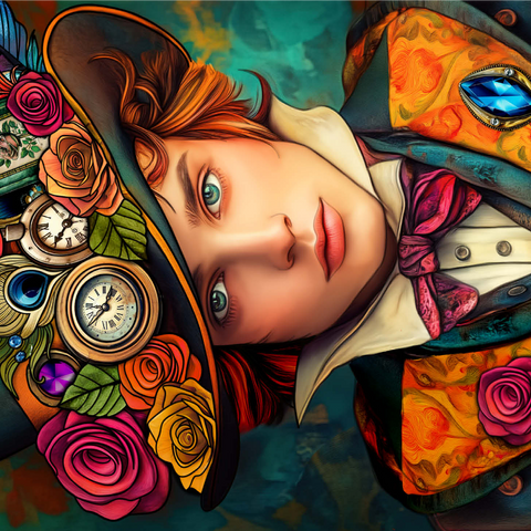 Whimsical Steampunk Gentleman with Floral and Clock-Adorned Hat 1000 Jigsaw Puzzle 3D Modell