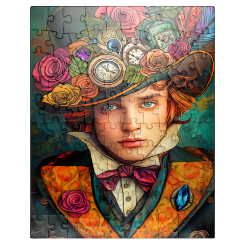 puzzleplate Whimsical Steampunk Gentleman with Floral and Clock-Adorned Hat 100 Jigsaw Puzzle
