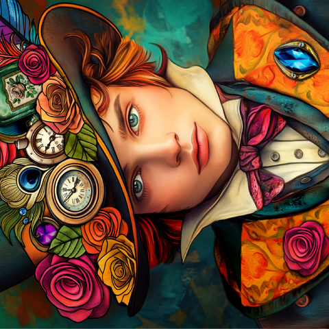 Whimsical Steampunk Gentleman with Floral and Clock-Adorned Hat 100 Jigsaw Puzzle 3D Modell