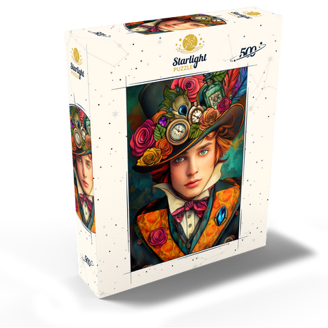 Whimsical Steampunk Gentleman with Floral and Clock-Adorned Hat 500 Jigsaw Puzzle box view2