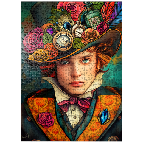 puzzleplate Whimsical Steampunk Gentleman with Floral and Clock-Adorned Hat 500 Jigsaw Puzzle