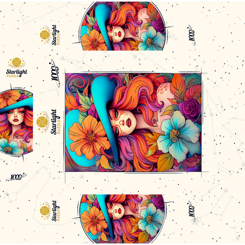 Floral Crowned Woman in Cyan Hat 1000 Jigsaw Puzzle box 3D Modell