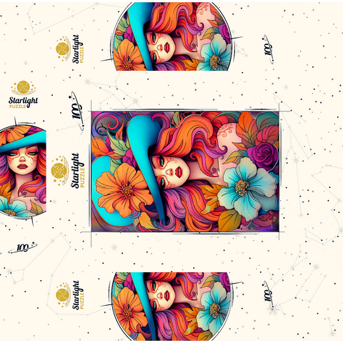Floral Crowned Woman in Cyan Hat 100 Jigsaw Puzzle box 3D Modell