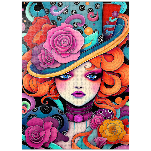 puzzleplate Whimsical Redhead in Rose-Embellished Hat 1000 Jigsaw Puzzle