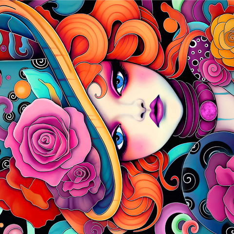 Whimsical Redhead in Rose-Embellished Hat 1000 Jigsaw Puzzle 3D Modell