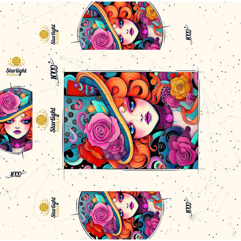 Whimsical Redhead in Rose-Embellished Hat 1000 Jigsaw Puzzle box 3D Modell