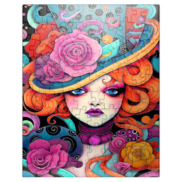 puzzleplate Whimsical Redhead in Rose-Embellished Hat 100 Jigsaw Puzzle