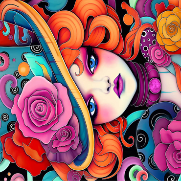 Whimsical Redhead in Rose-Embellished Hat 100 Jigsaw Puzzle 3D Modell