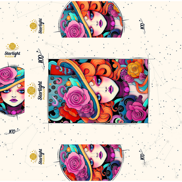 Whimsical Redhead in Rose-Embellished Hat 100 Jigsaw Puzzle box 3D Modell