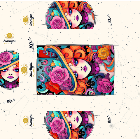 Whimsical Redhead in Rose-Embellished Hat 100 Jigsaw Puzzle box 3D Modell