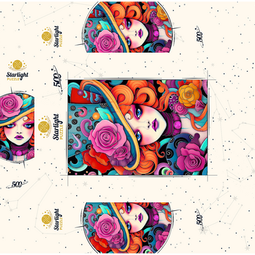 Whimsical Redhead in Rose-Embellished Hat 500 Jigsaw Puzzle box 3D Modell