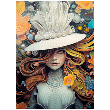 puzzleplate Mystical Woman in Feathered White Hat 1000 Jigsaw Puzzle