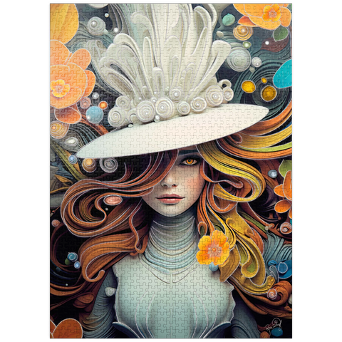 puzzleplate Mystical Woman in Feathered White Hat 1000 Jigsaw Puzzle