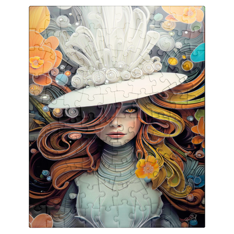 puzzleplate Mystical Woman in Feathered White Hat 100 Jigsaw Puzzle