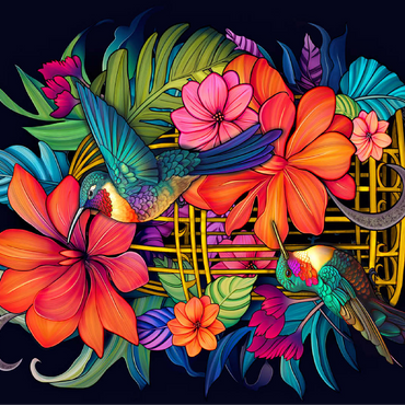 Colorful Hummingbirds with Tropical Flowers 100 Jigsaw Puzzle 3D Modell